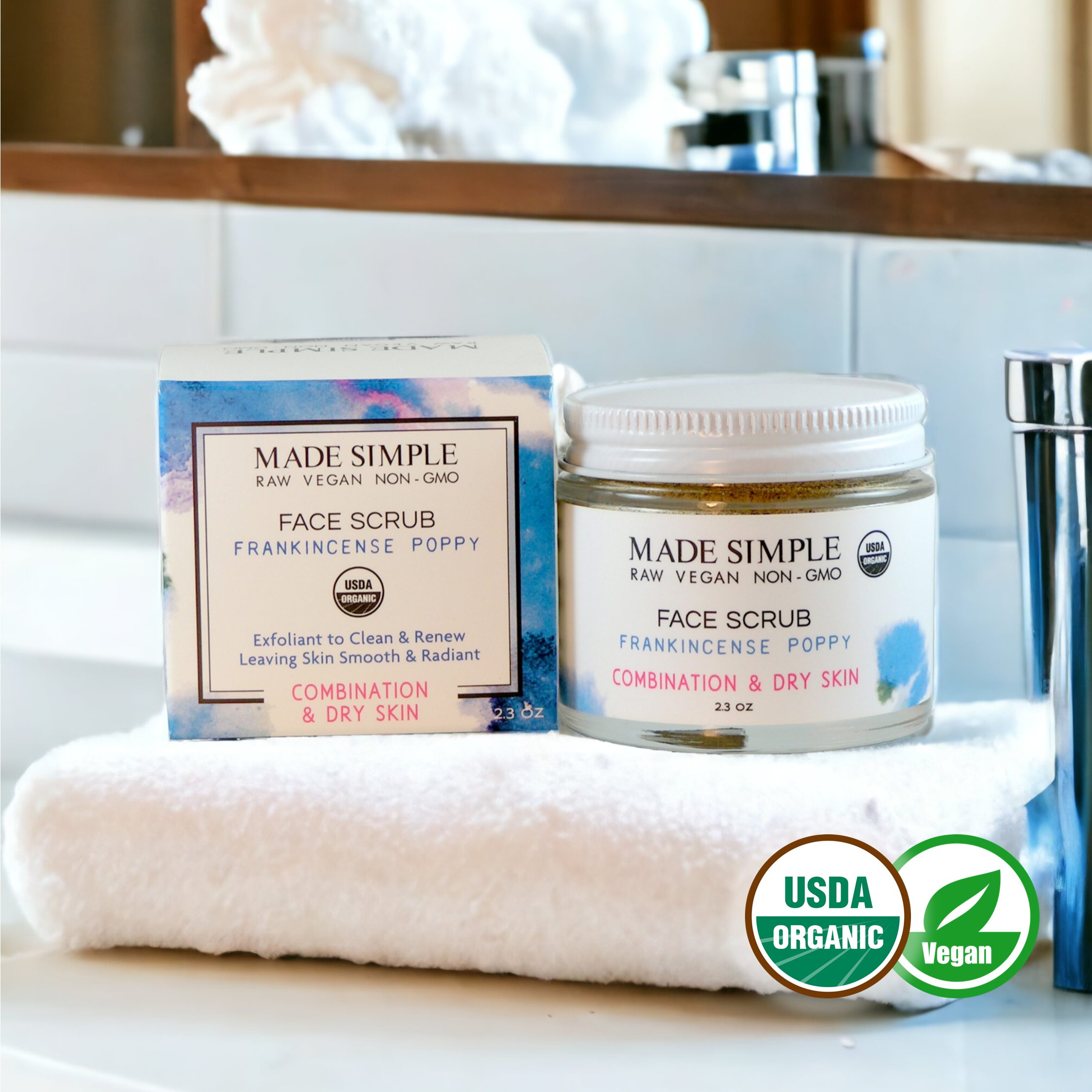 Frankincense Poppy Seed Face Scrub for Combination/Dry Skin - Certified Organic, Vegan & Cruelty-free-1